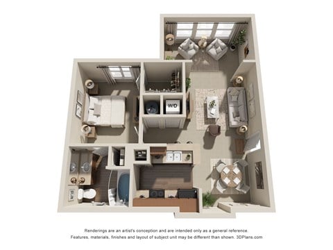 Floor plan for 1 bed, 1 bath, 757 sqft